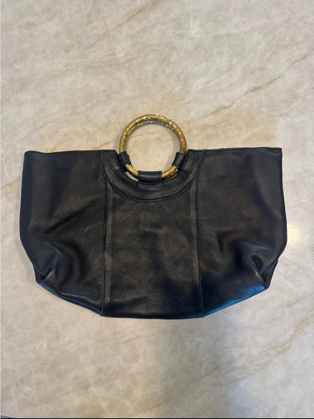 Cleobella Black Leather Tote with Gold Ring Handles